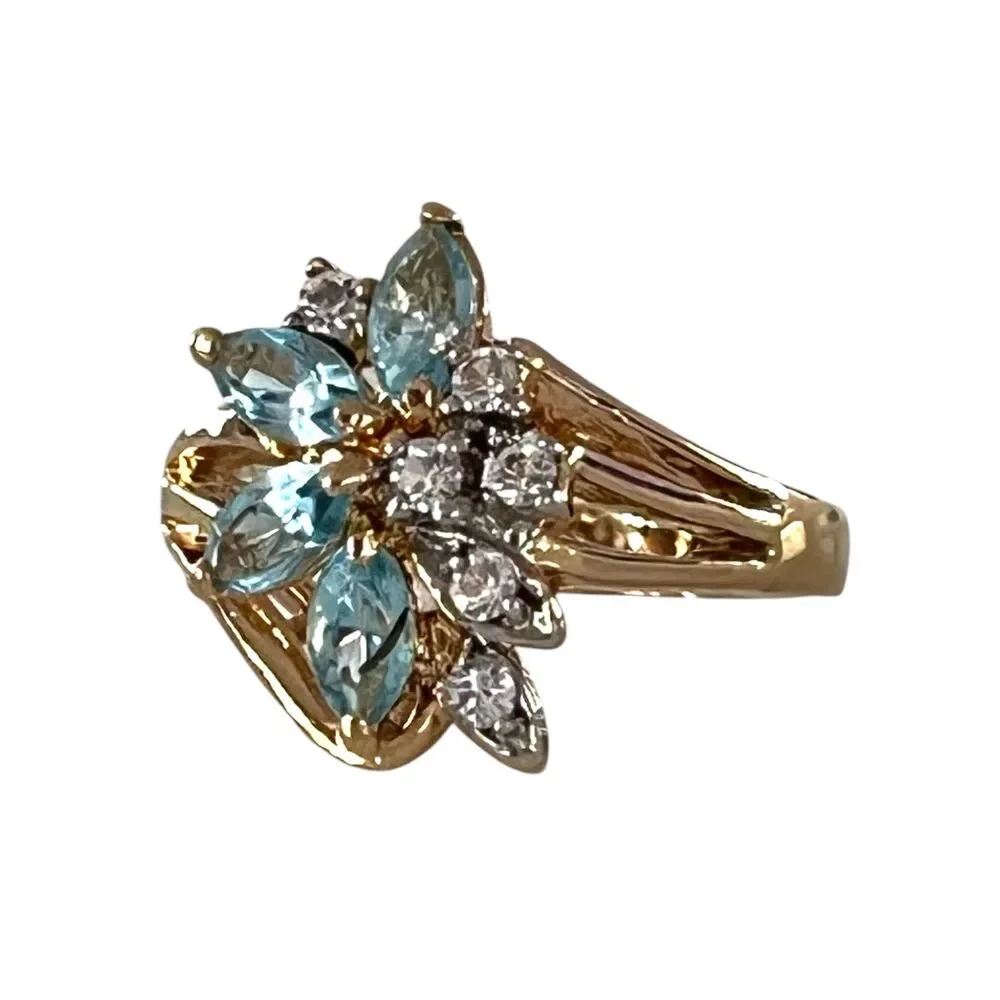 Vintage 1980s Uncas Crystal Cluster Ring Size 9 14KTGE Gold Plate - 14E
